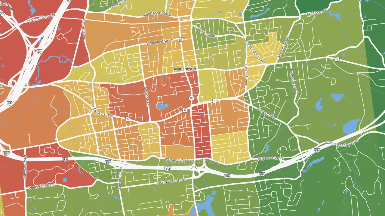 Center, Manchester, CT Map of Robbery Rates