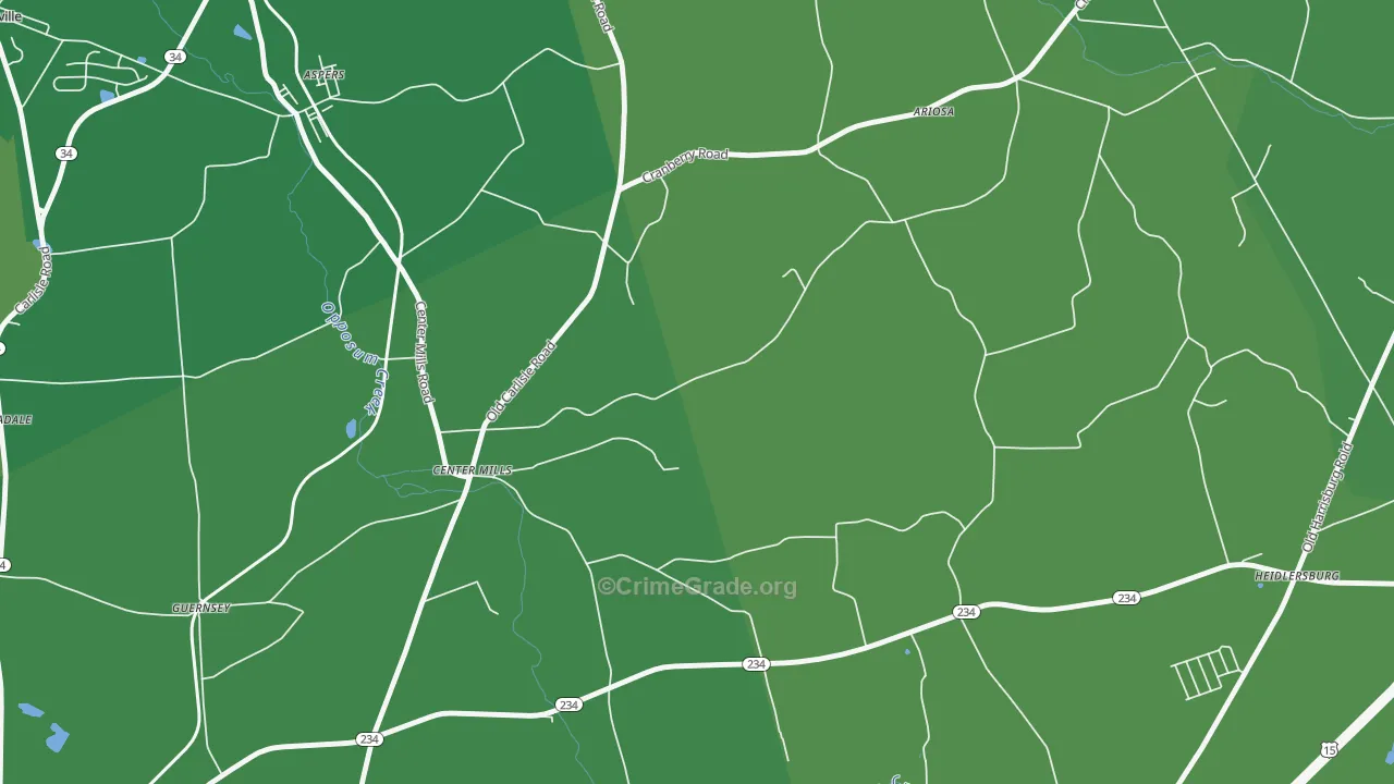 Center Mills, PA Map of Robbery Rates