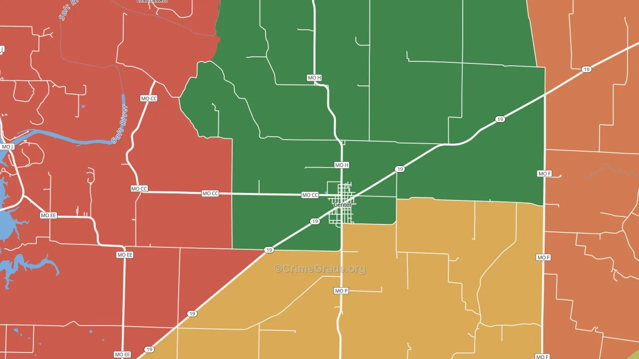 Center, MO Map of Robbery Rates