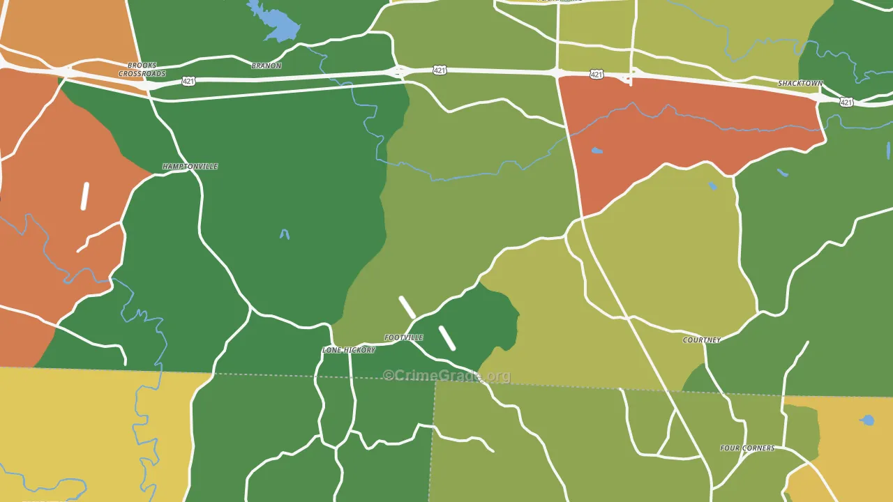 Center, NC Map of Robbery Rates