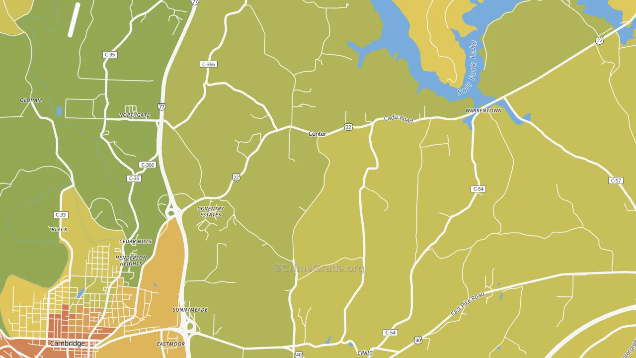 Center, OH Map of Robbery Rates