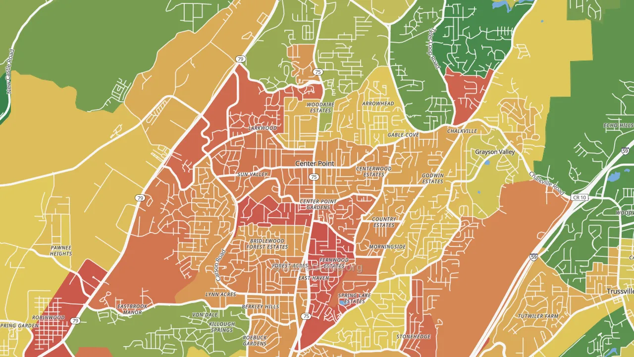 Center Point, AL Map of Robbery Rates