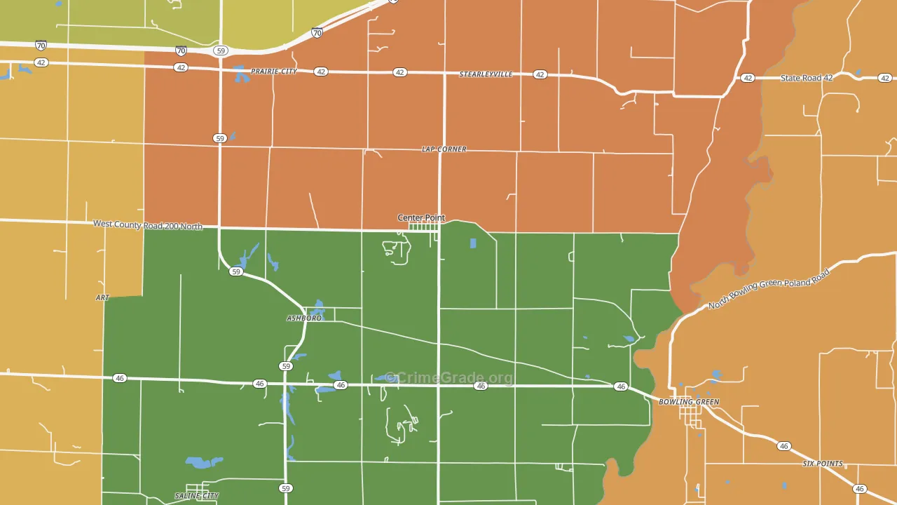 Center Point, IN Map of Robbery Rates