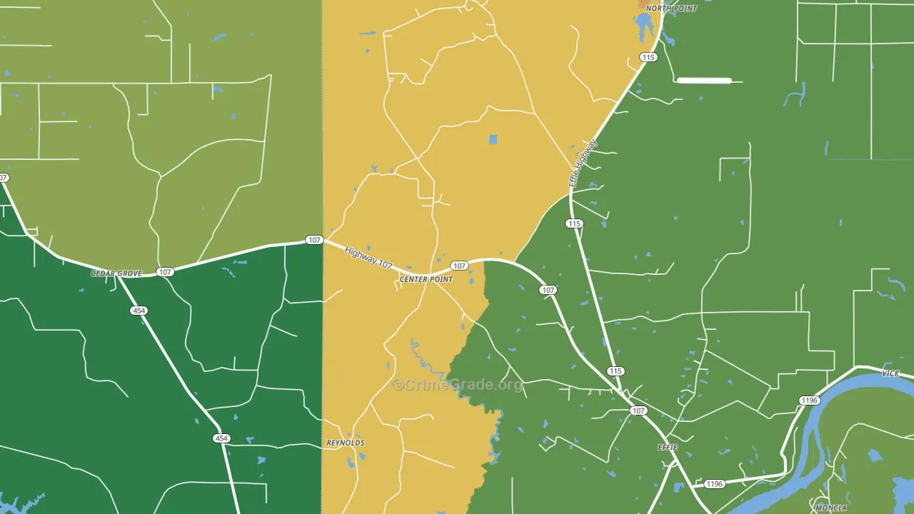 Center Point, LA Map of Robbery Rates