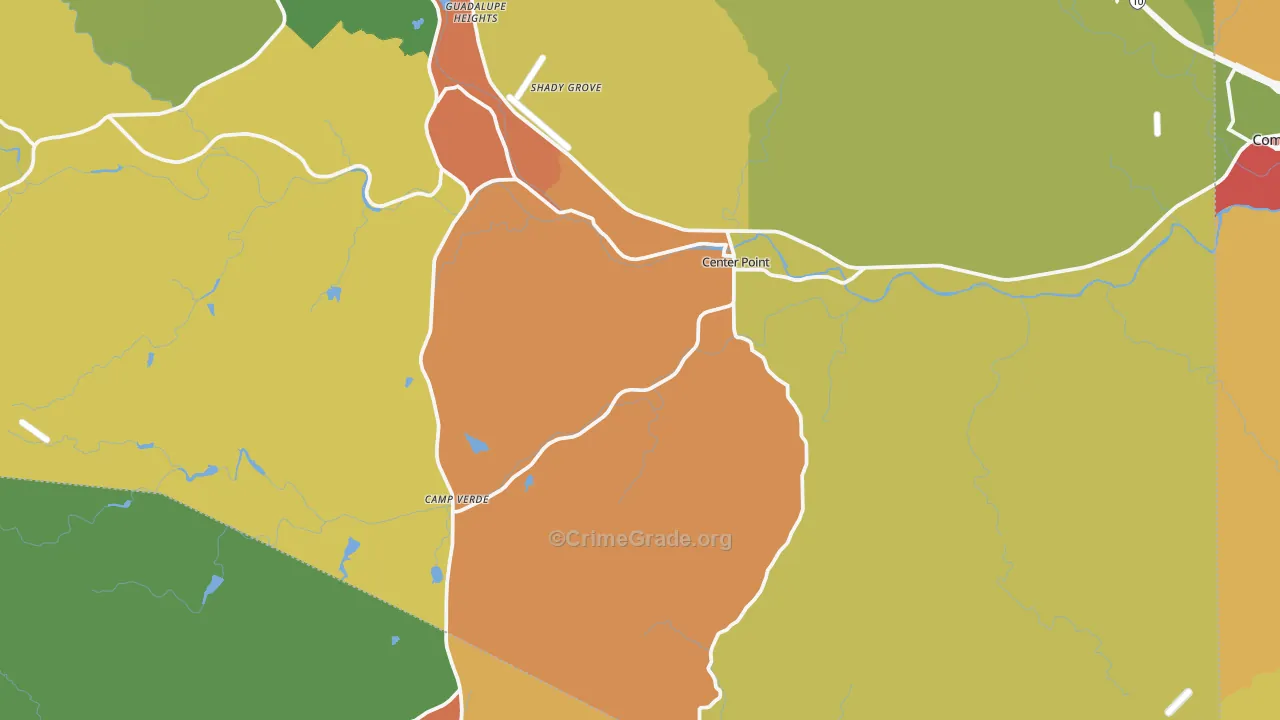 Center Point, TX Map of Robbery Rates