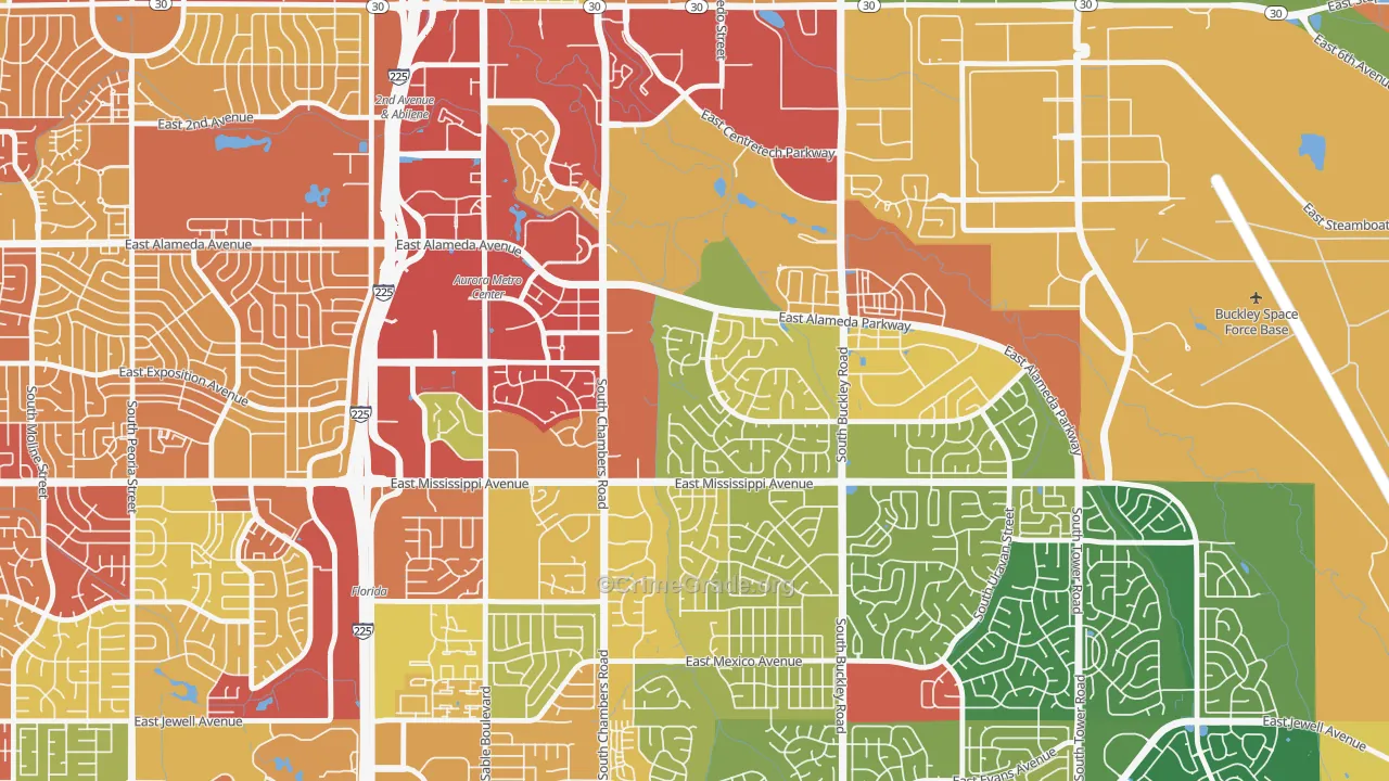 Center Pointe, Aurora, CO Map of Robbery Rates