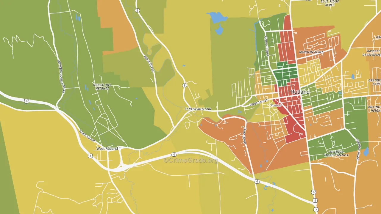 Center Rutland, VT Map of Robbery Rates