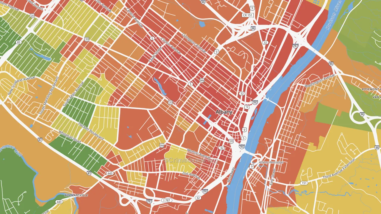 Center Square, Albany, NY Map of Robbery Rates