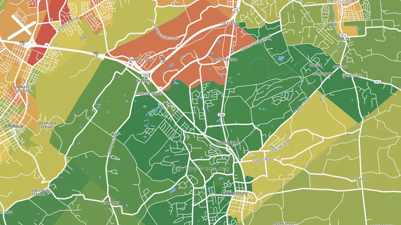 Center Valley, PA Map of Robbery Rates
