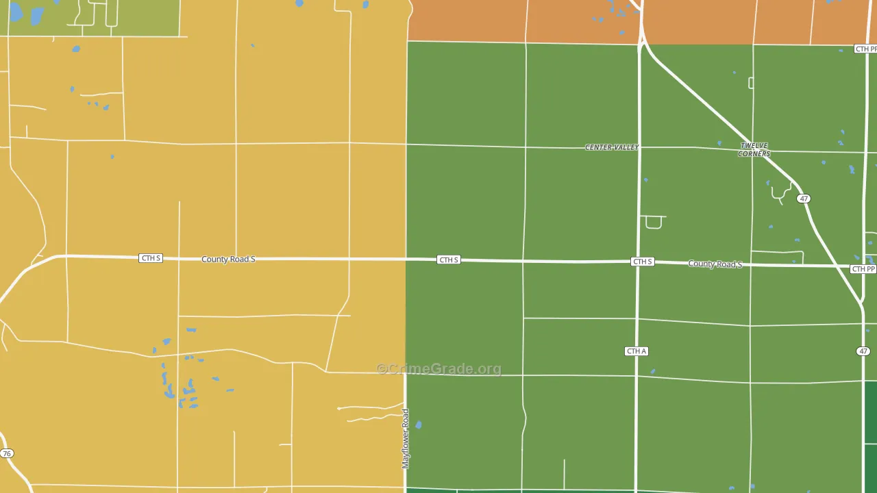 Center Valley, WI Map of Robbery Rates