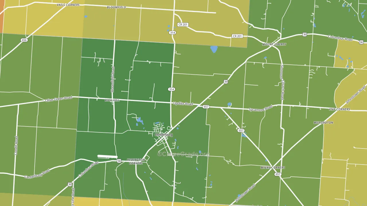 Centerburg, OH Map of Robbery Rates