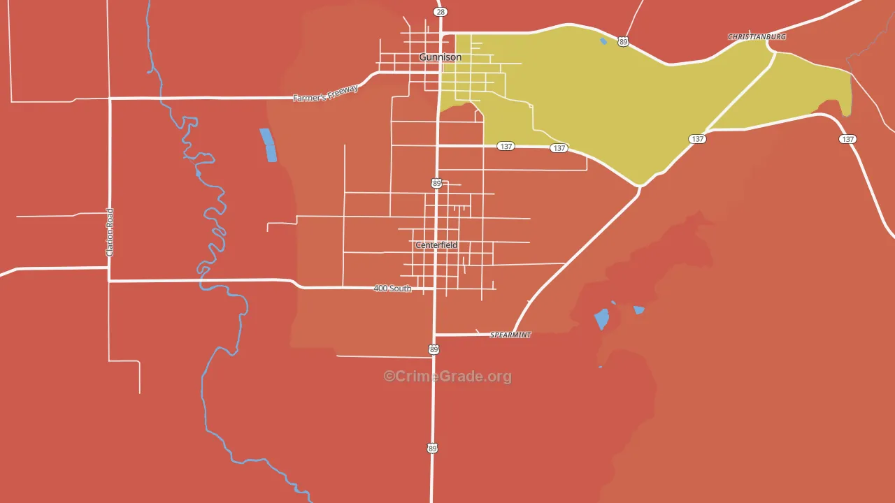 Centerfield, UT Map of Robbery Rates