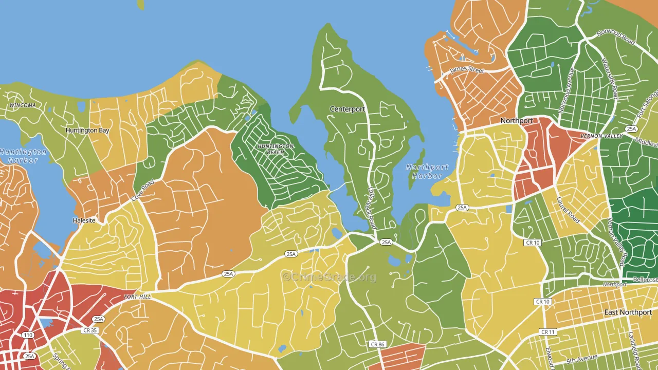 Centerport, NY Map of Robbery Rates