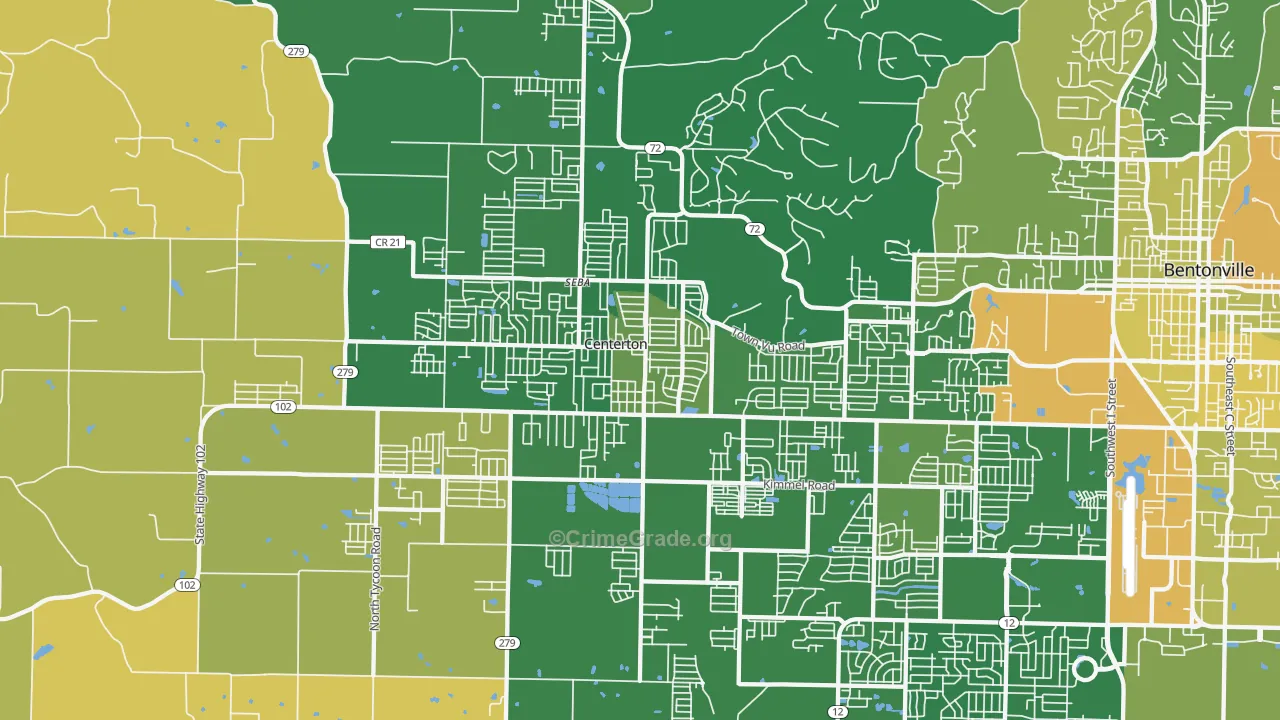 Centerton, AR Map of Robbery Rates