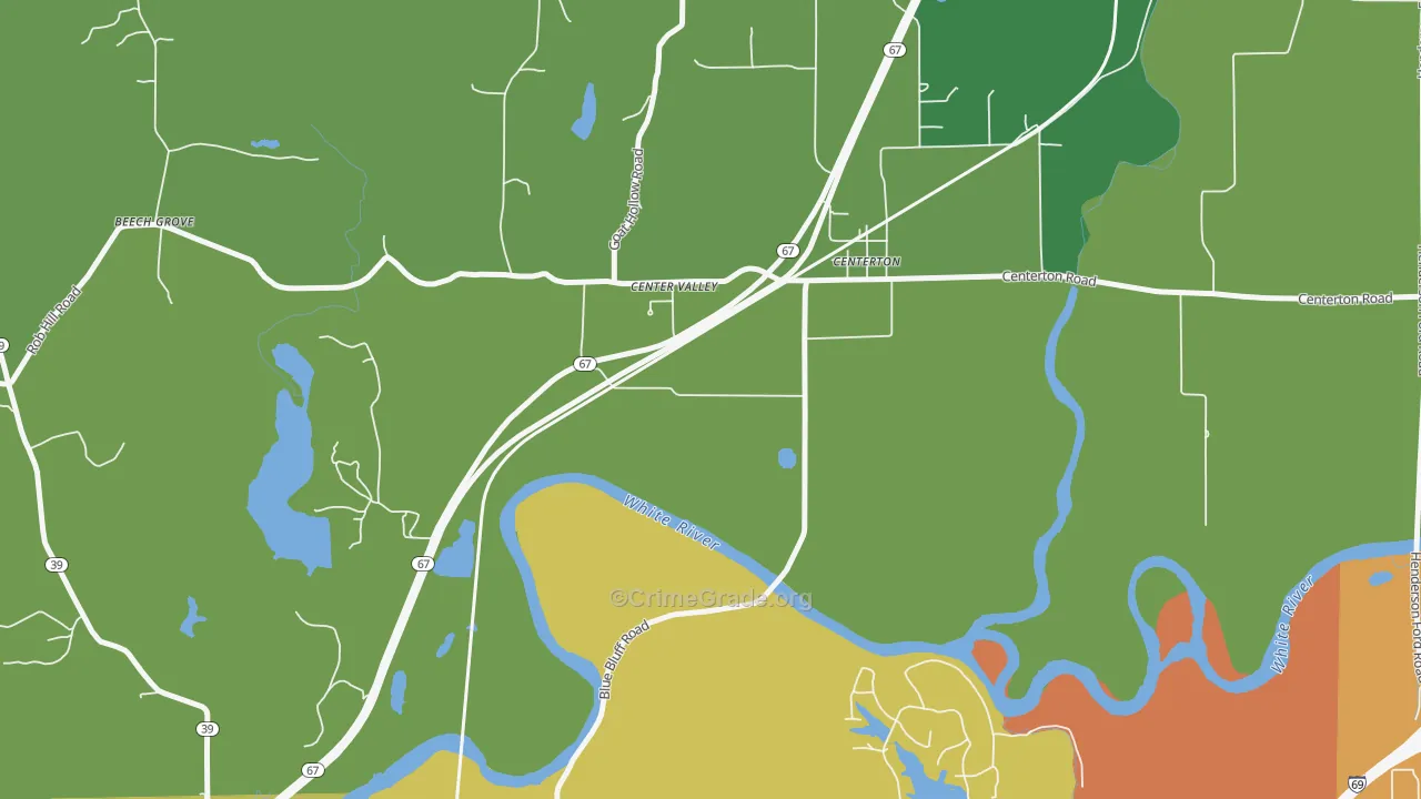 Centerton, IN Map of Robbery Rates
