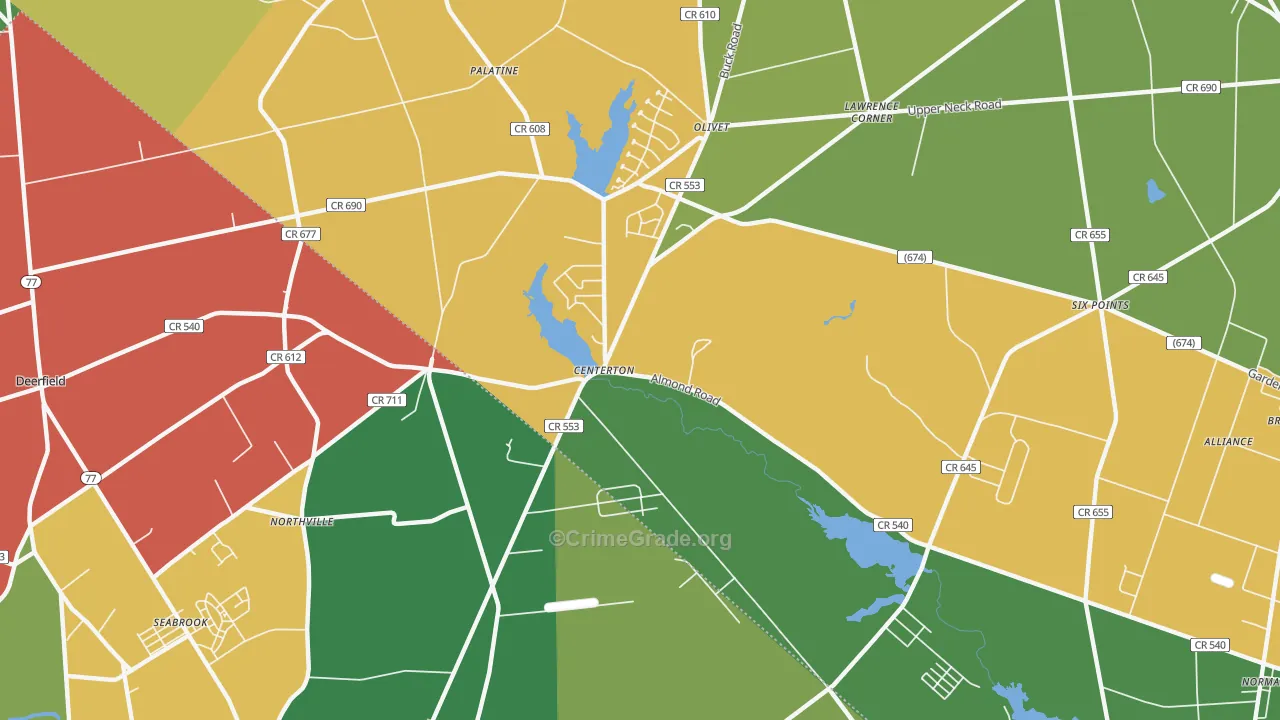 Centerton, NJ Map of Robbery Rates