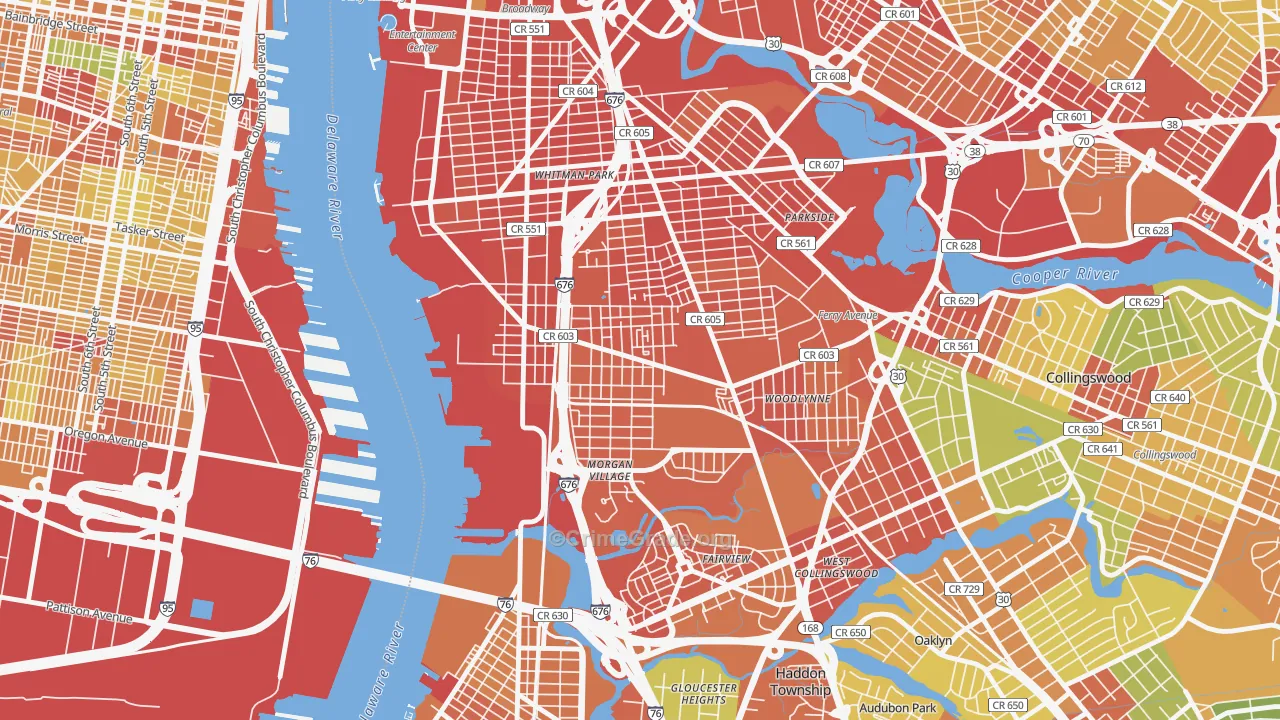 Centerville, Camden, NJ Map of Robbery Rates