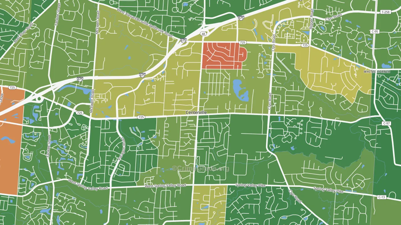 Centerville Historic District, Centerville, OH Map of Robbery Rates