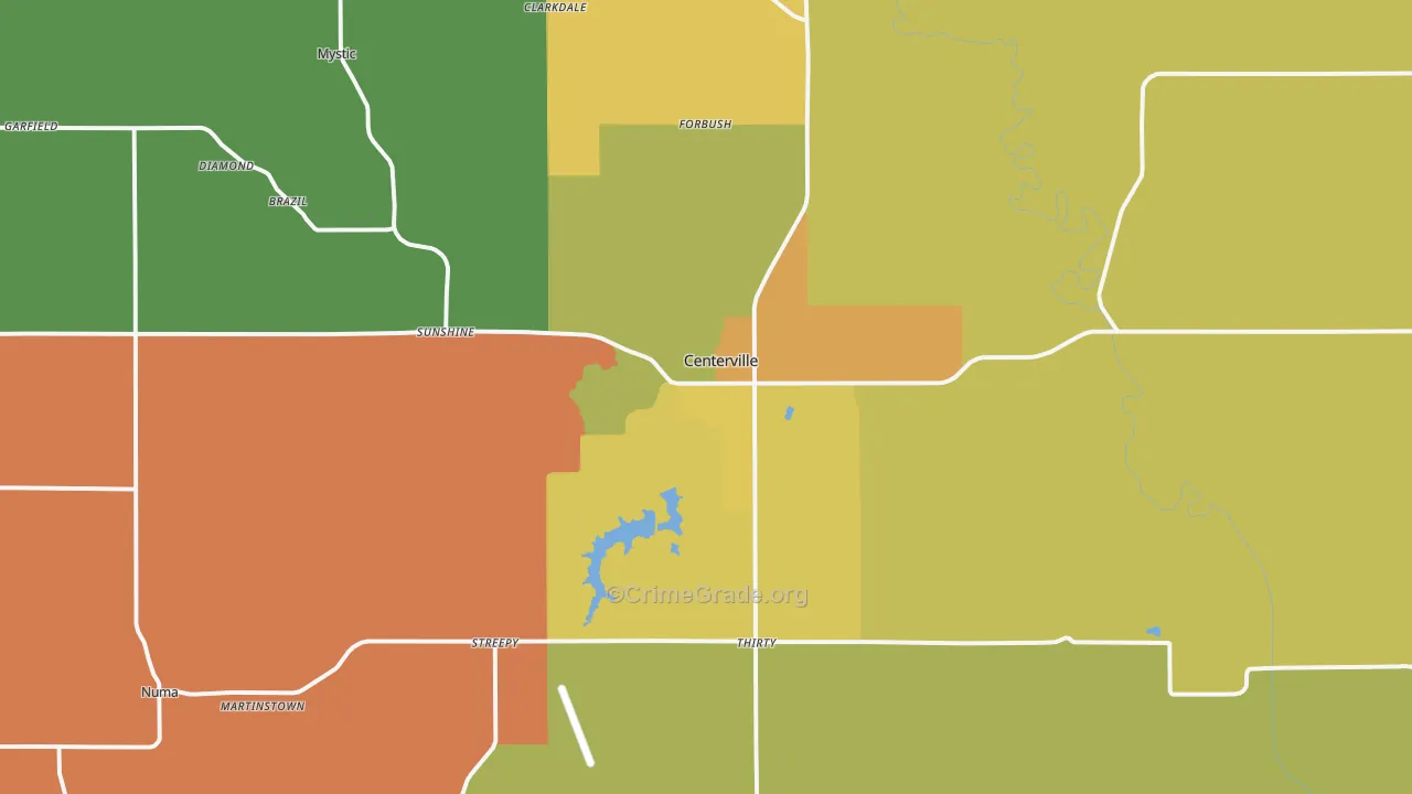 Centerville, IA Map of Robbery Rates