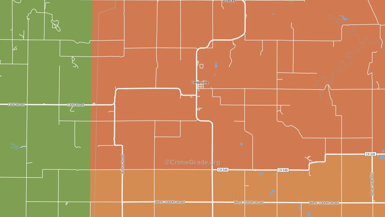 Centerville, KS Map of Robbery Rates
