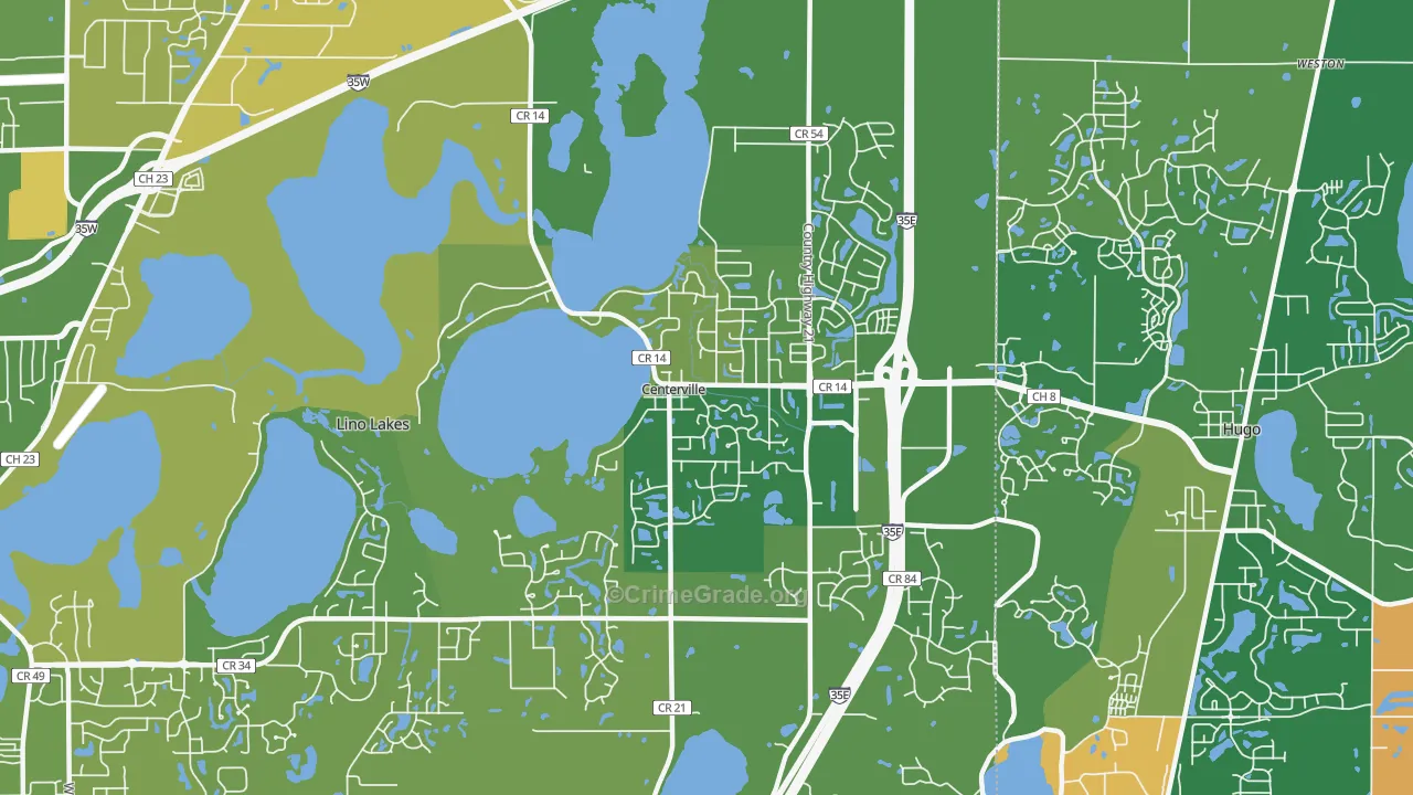 Centerville, MN Map of Robbery Rates