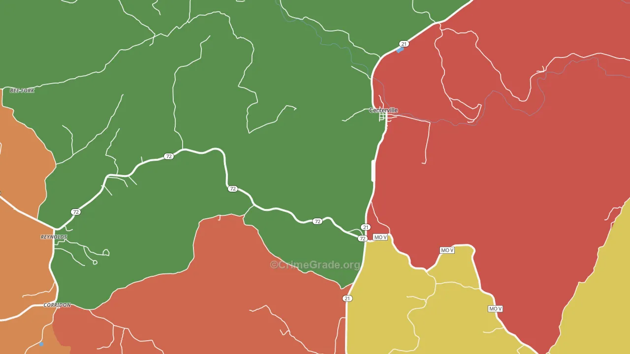 Centerville, MO Map of Robbery Rates