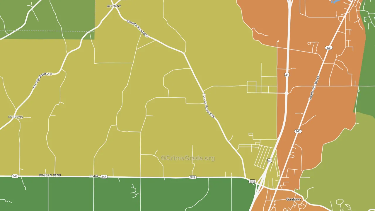 Centerville, MS Map of Robbery Rates