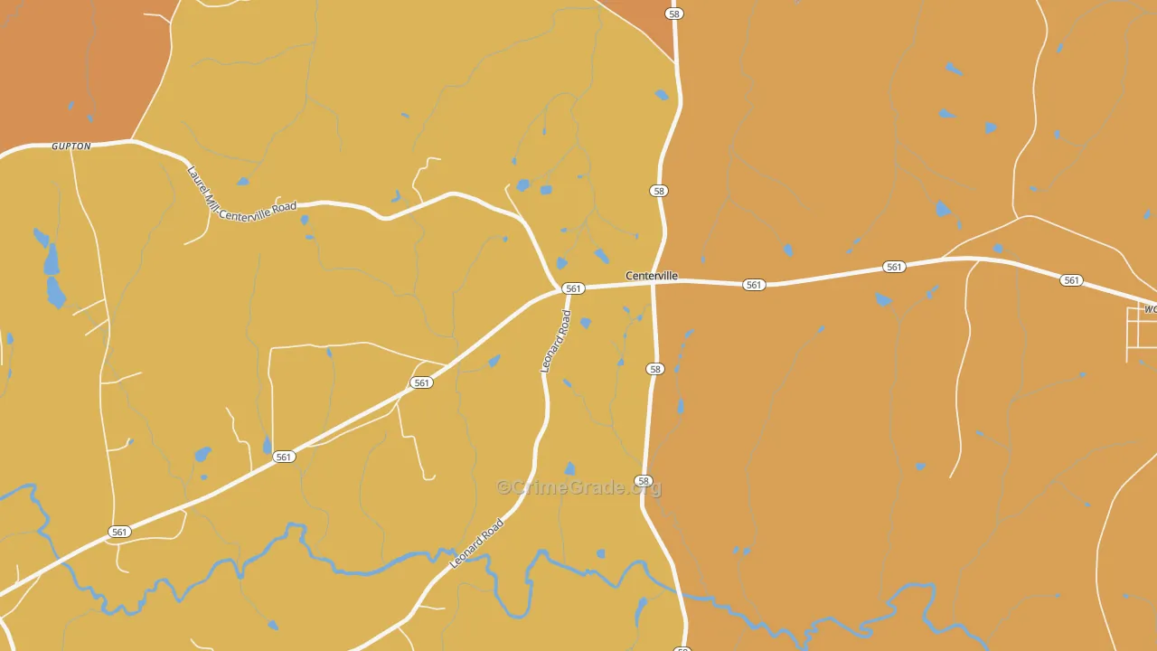 Centerville, NC Map of Robbery Rates