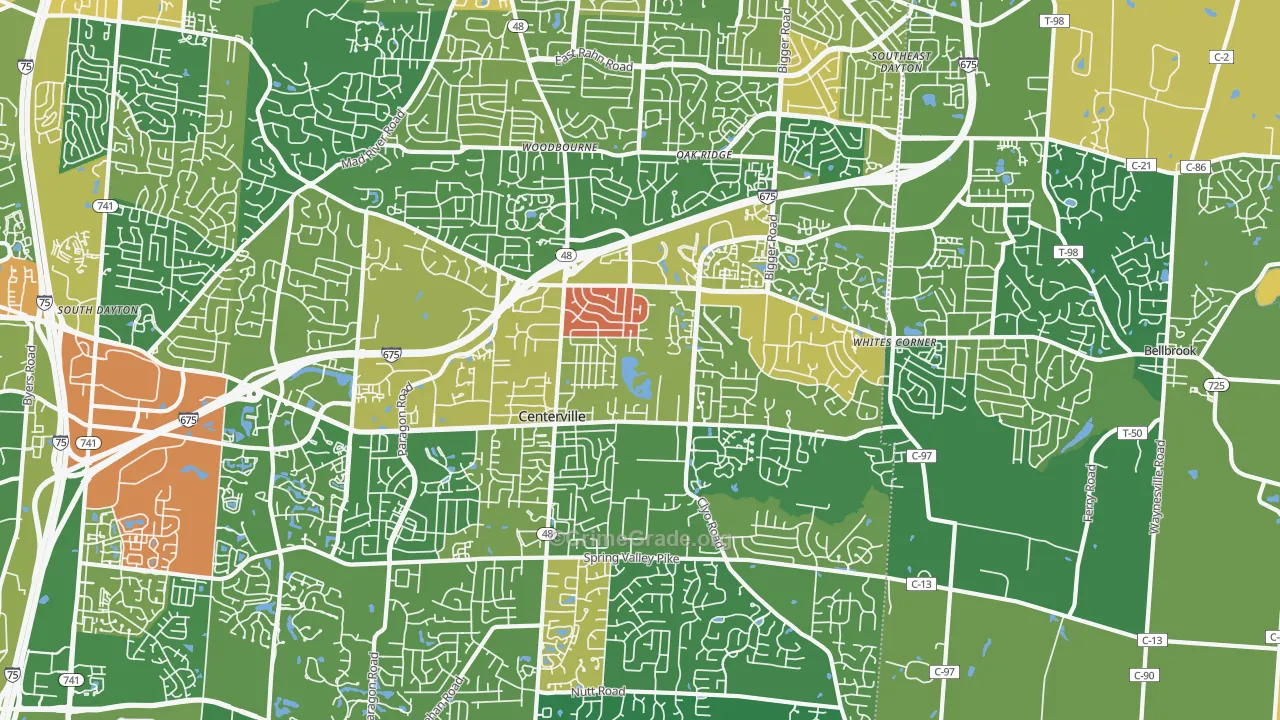 Centerville, OH Map of Robbery Rates