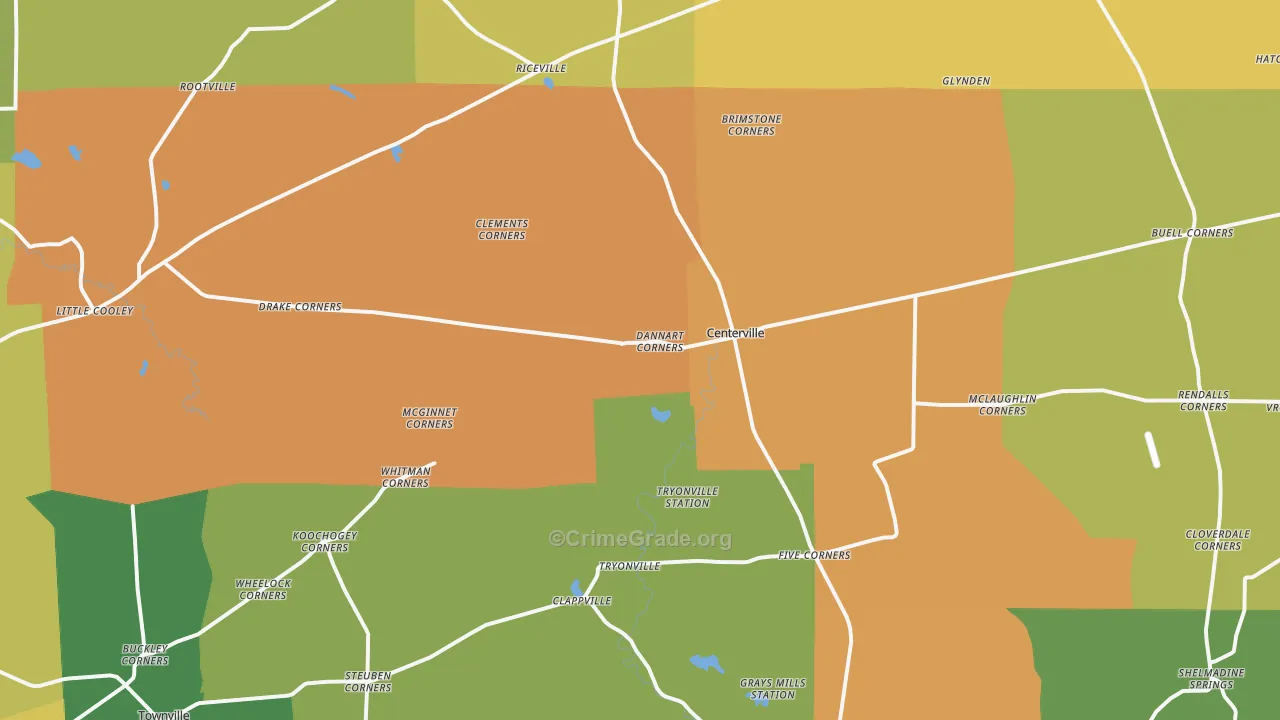 Centerville, PA Map of Robbery Rates