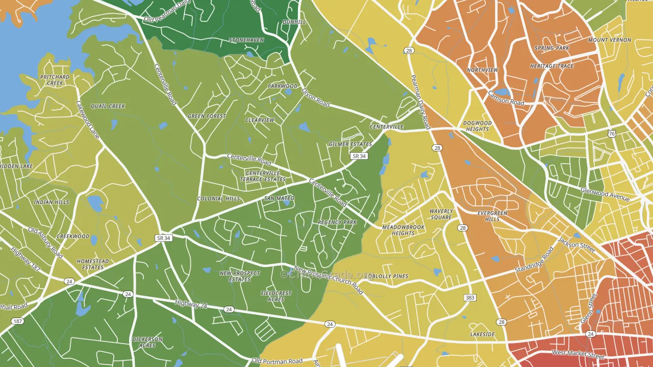 Centerville, SC Map of Robbery Rates