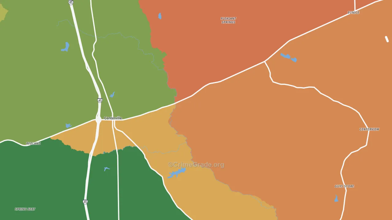 Centerville, TX Map of Robbery Rates
