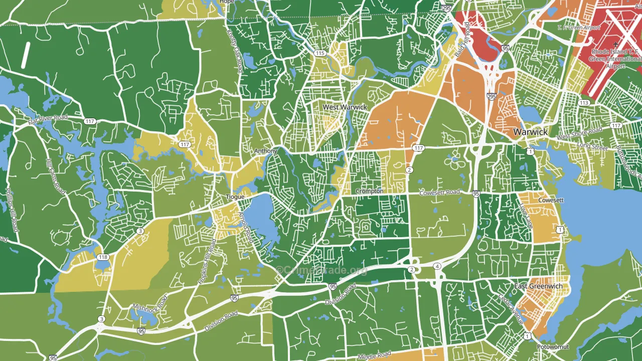 Centerville, West Warwick, RI Map of Robbery Rates