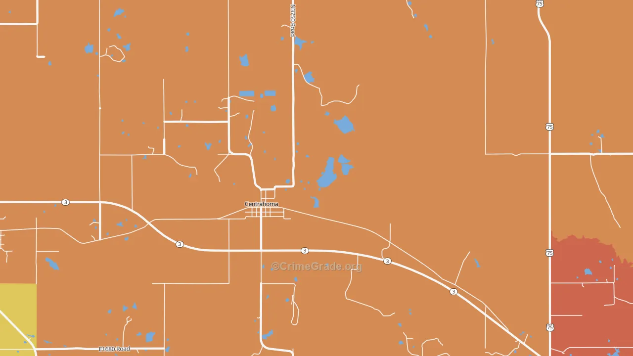 Centrahoma, OK Map of Robbery Rates