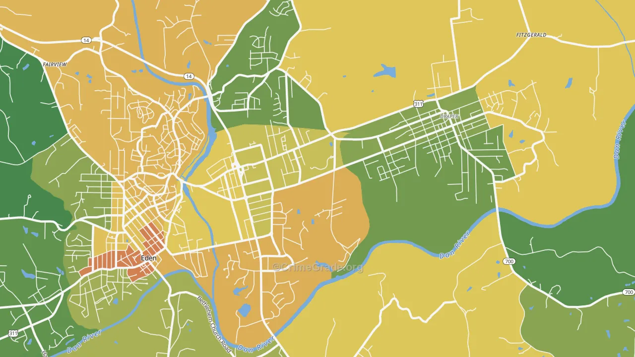Central Area, Eden, NC Map of Robbery Rates