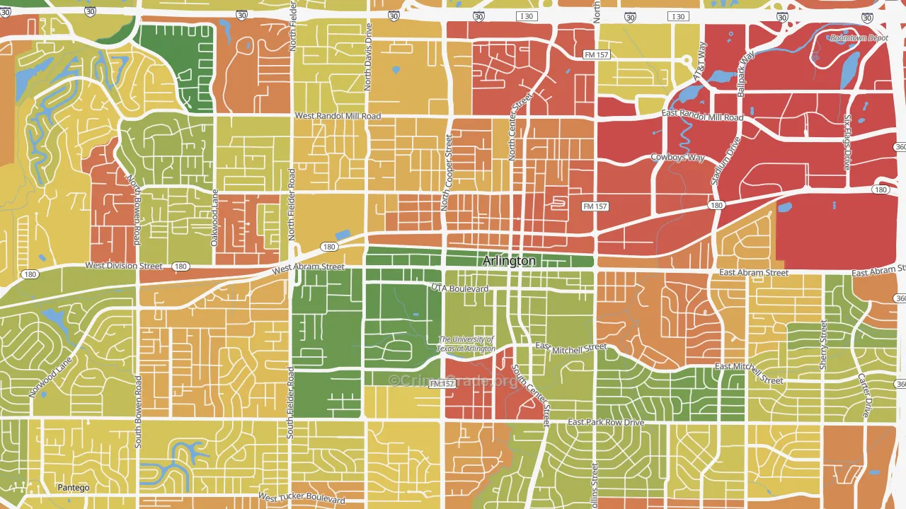Central Arlington, Arlington, TX Map of Robbery Rates