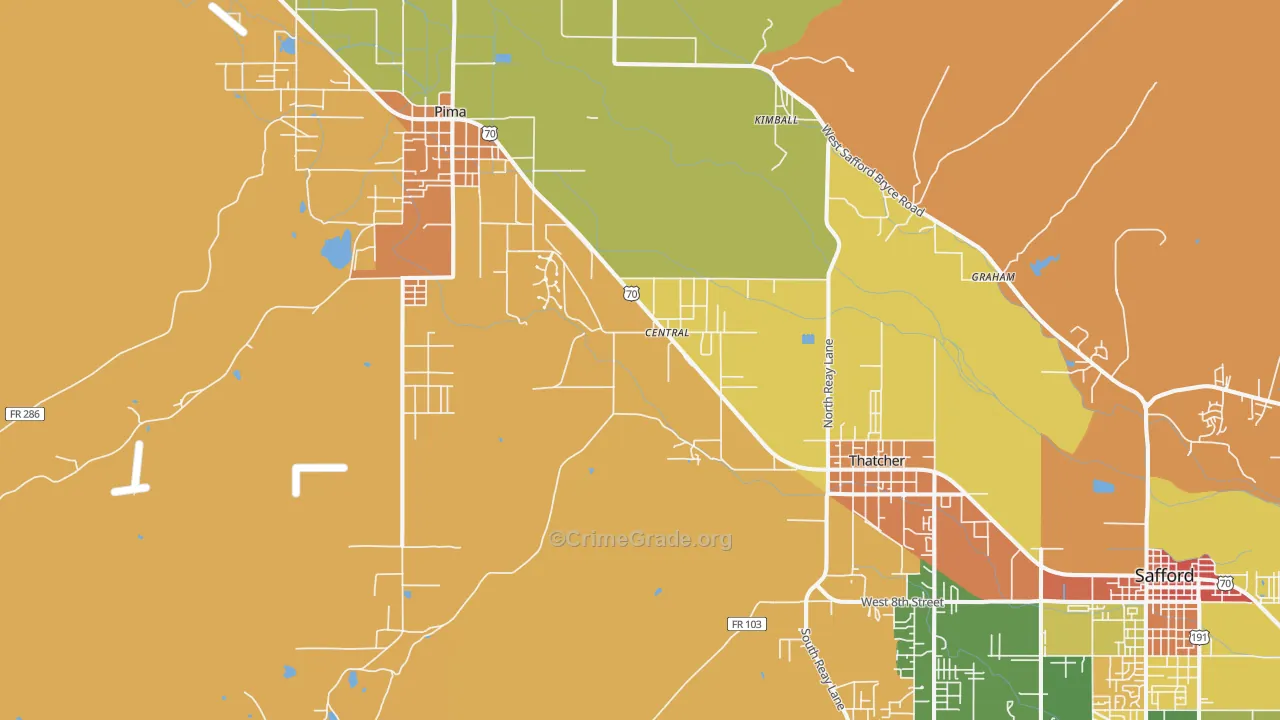Central, AZ Map of Robbery Rates
