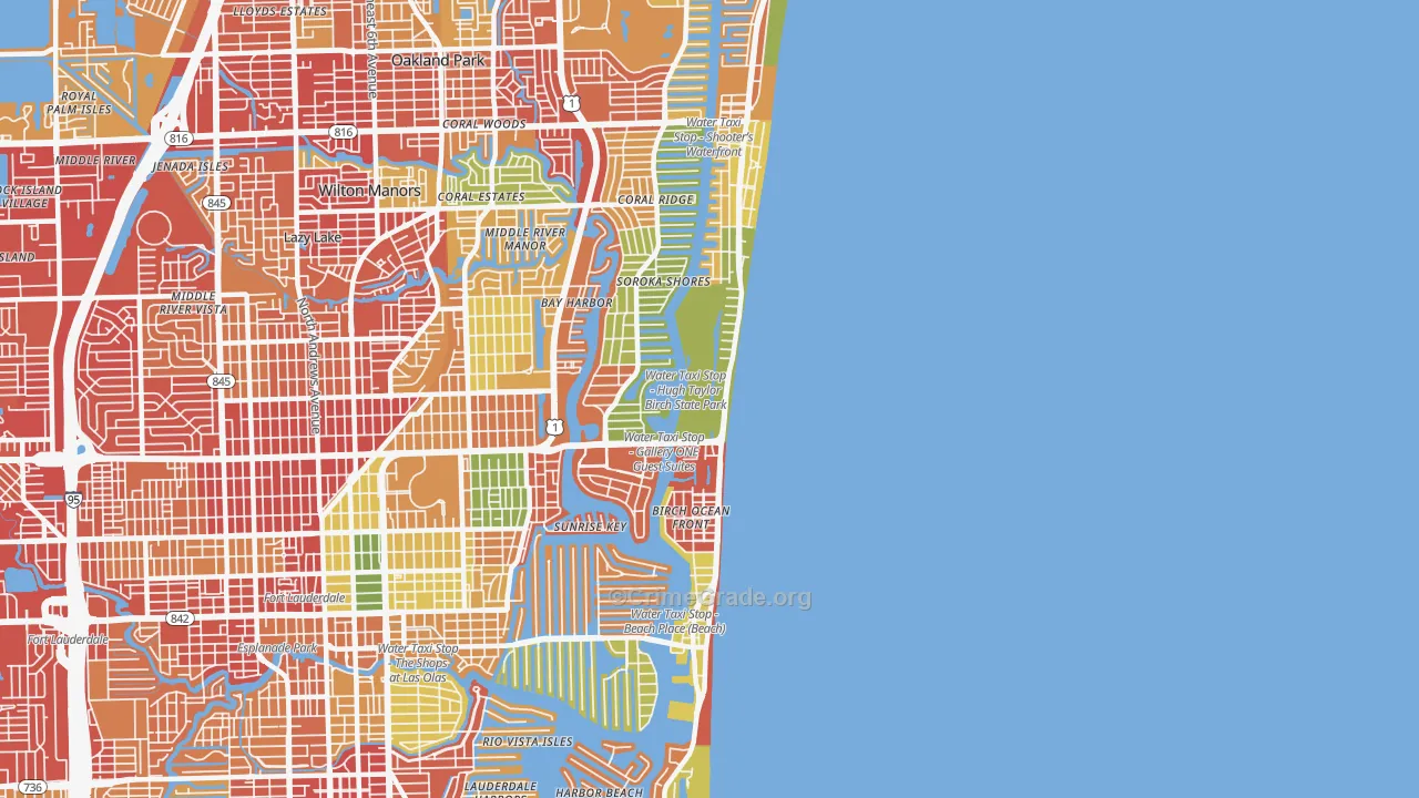 Central Beach, Fort Lauderdale, FL Map of Robbery Rates
