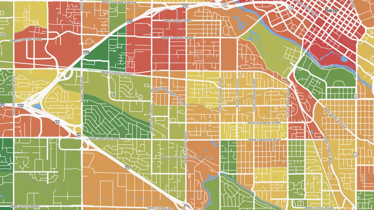 Central Bench, Boise, ID Map of Robbery Rates