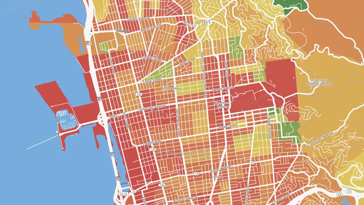 Central Berkeley, Berkeley, CA Map of Robbery Rates