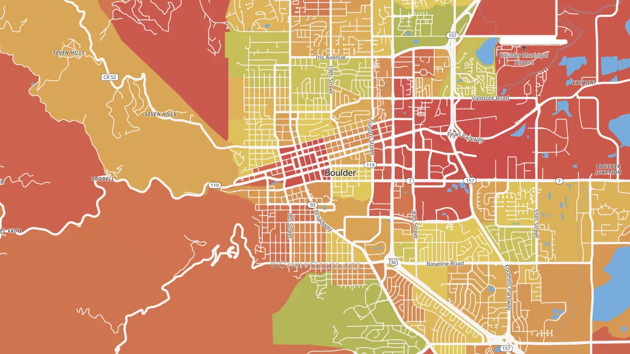 Central Boulder, Boulder, CO Map of Robbery Rates