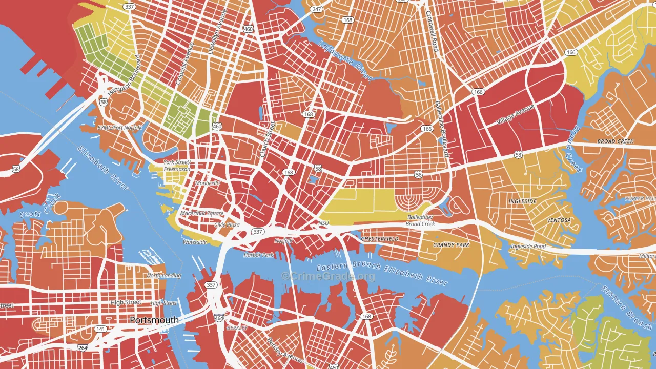 Central Brambleton, Norfolk, VA Map of Robbery Rates