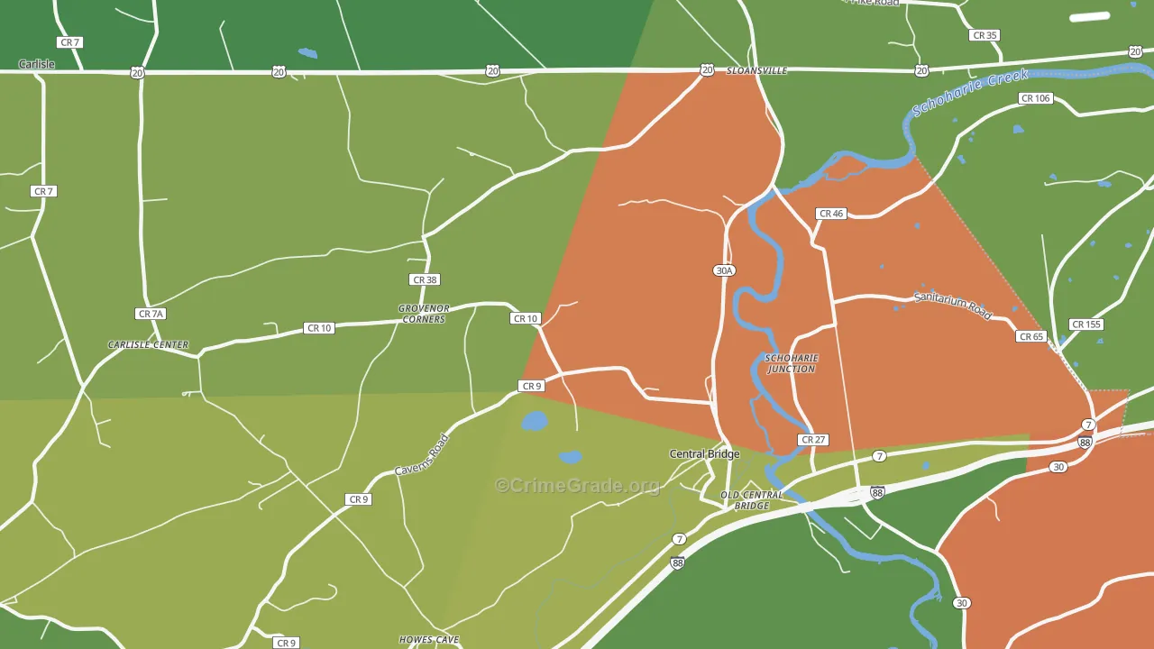 Central Bridge, NY Map of Robbery Rates