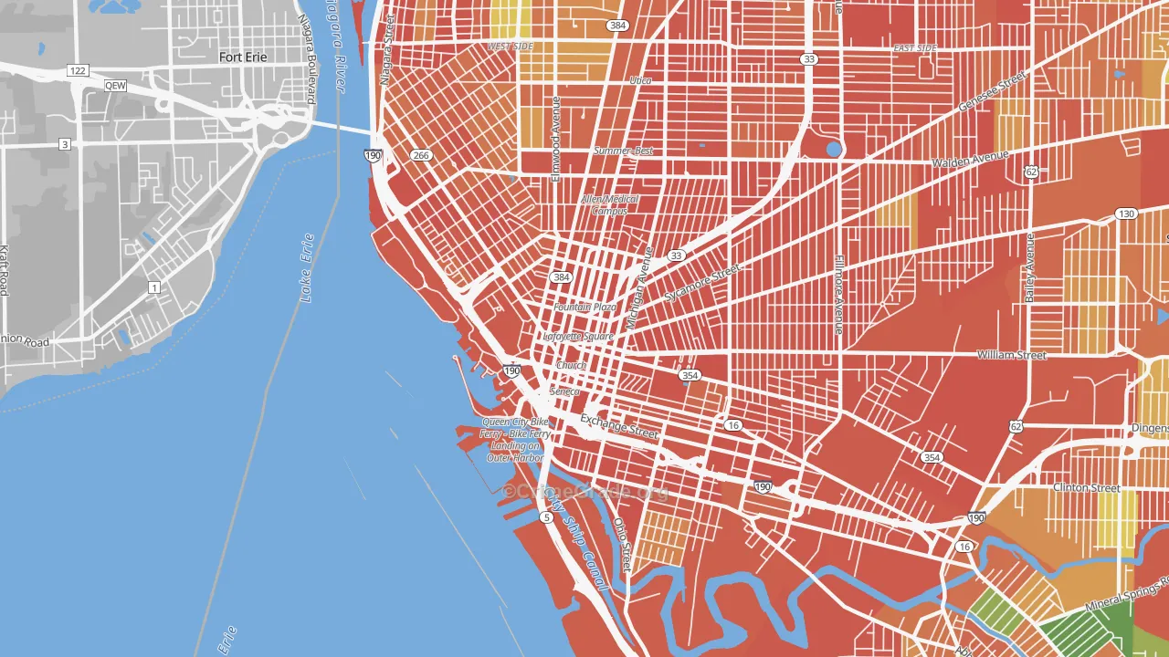 Central Business District-Buffalo, Buffalo, NY Map of Robbery Rates