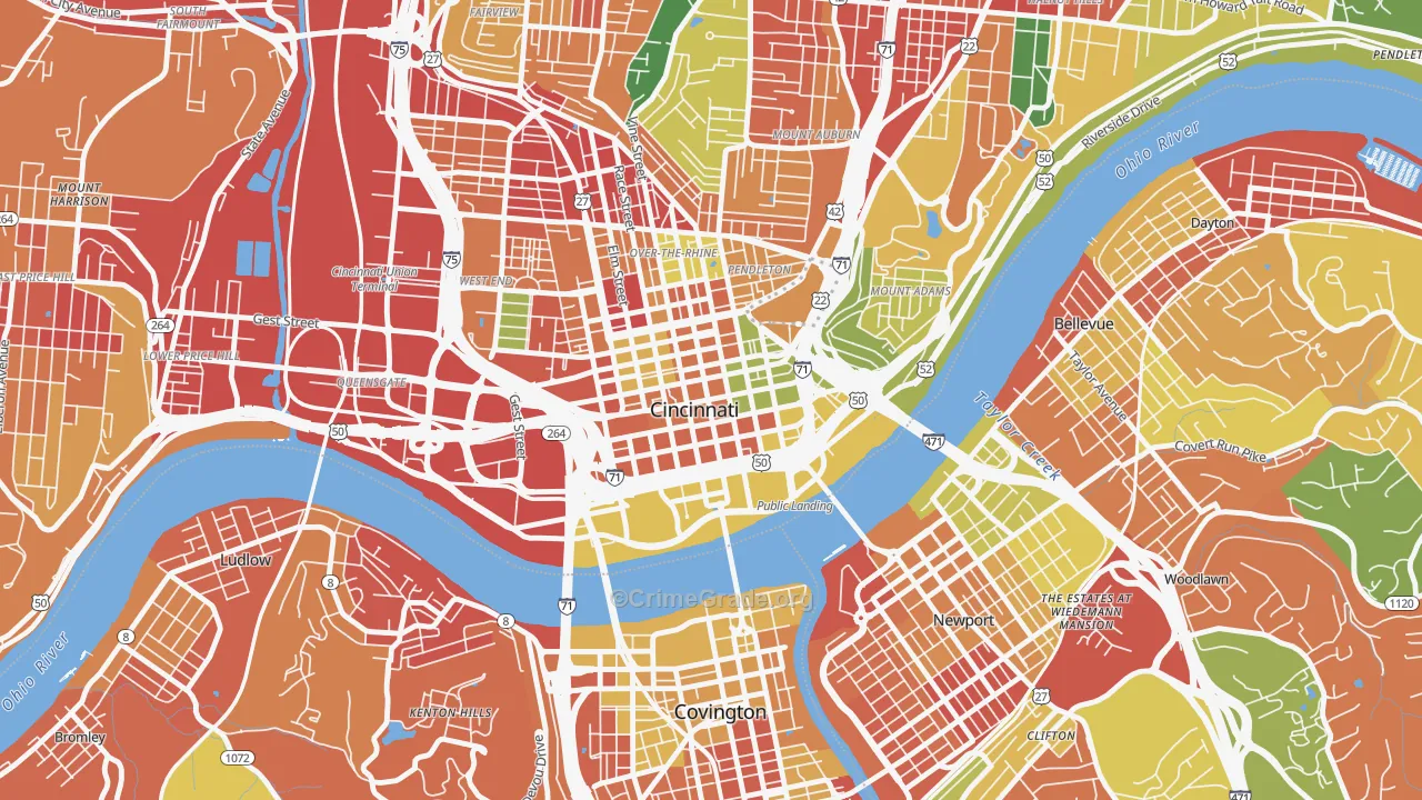 Central Business District, Cincinnati, OH Map of Robbery Rates