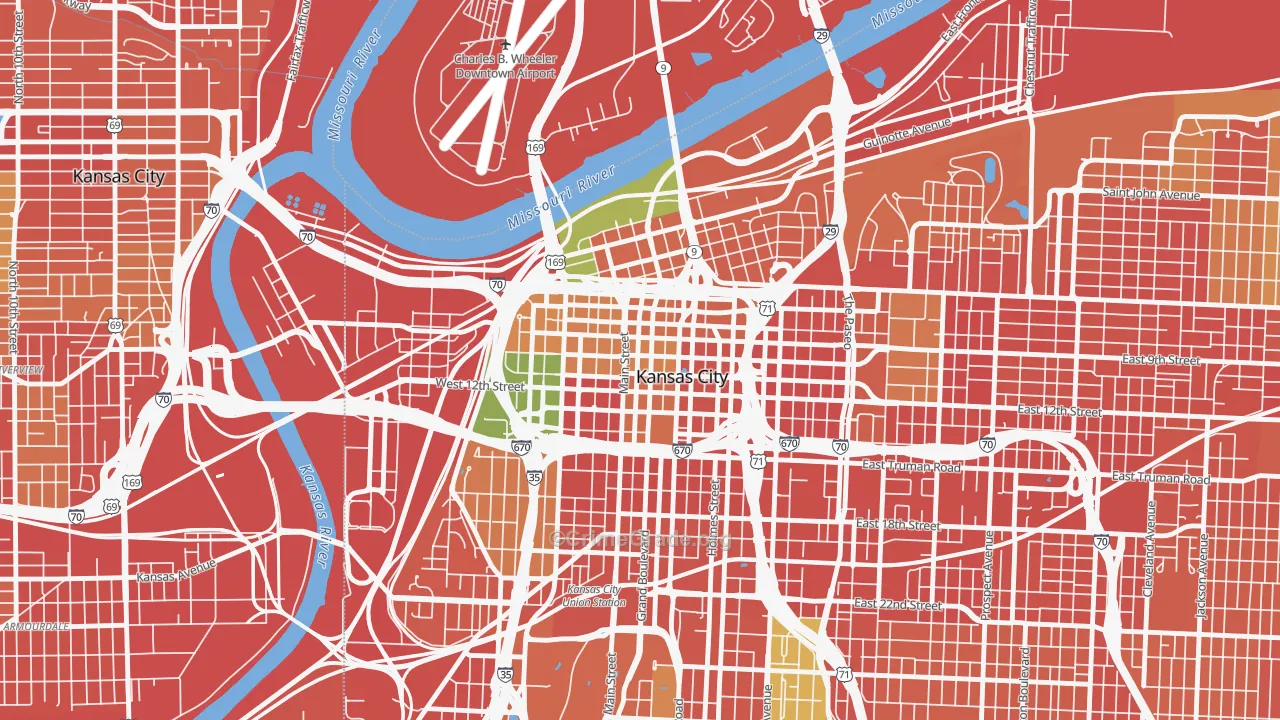 Central Business District, Kansas City, MO Map of Robbery Rates
