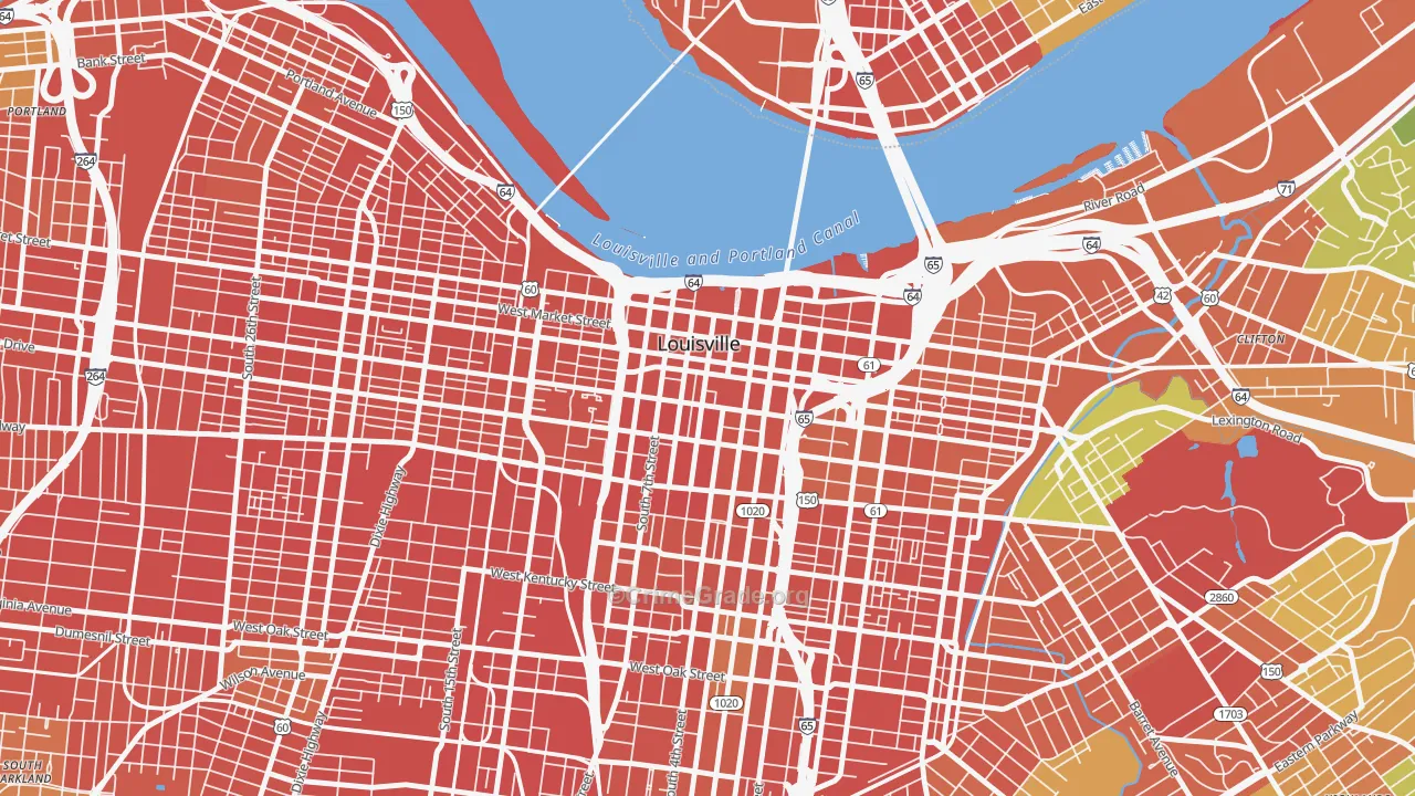 Central Business District, Louisville, KY Map of Robbery Rates