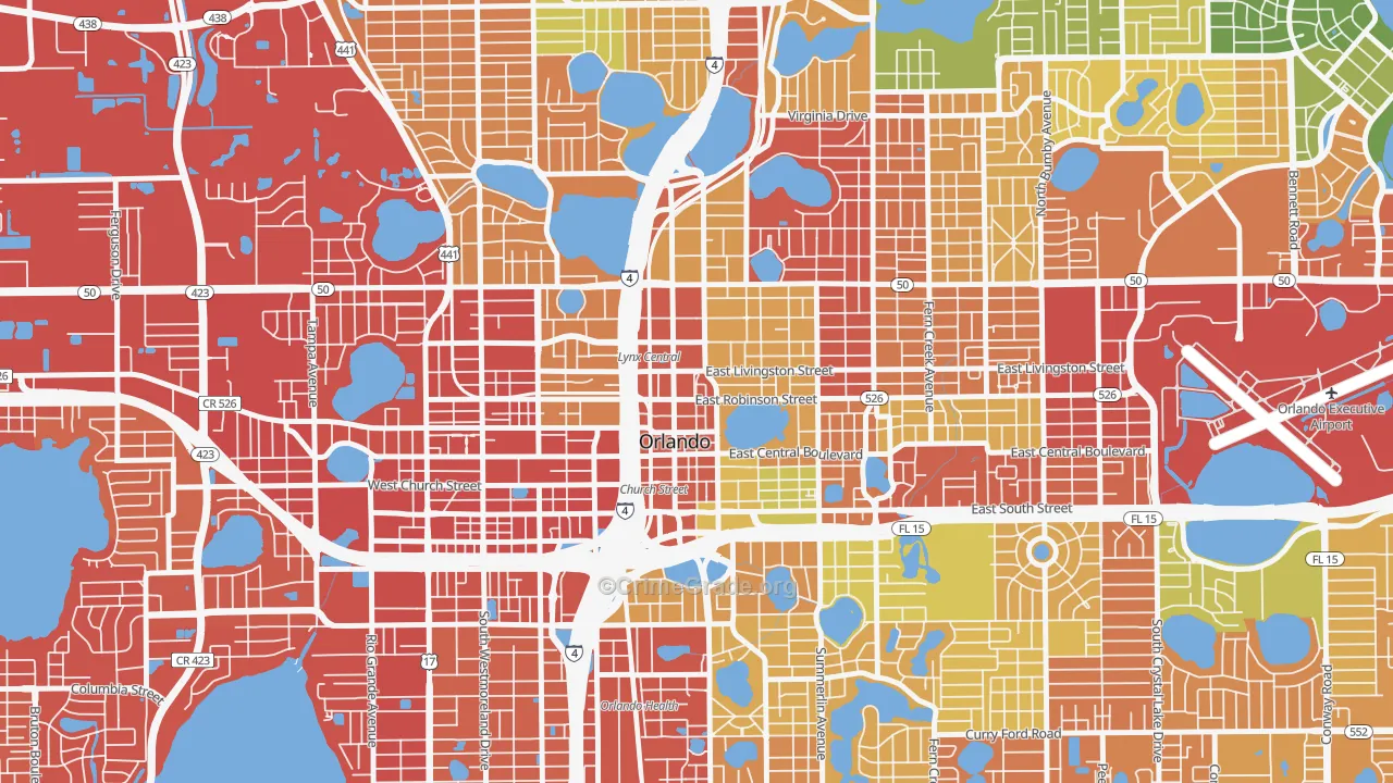 Central Business District, Orlando, FL Map of Robbery Rates