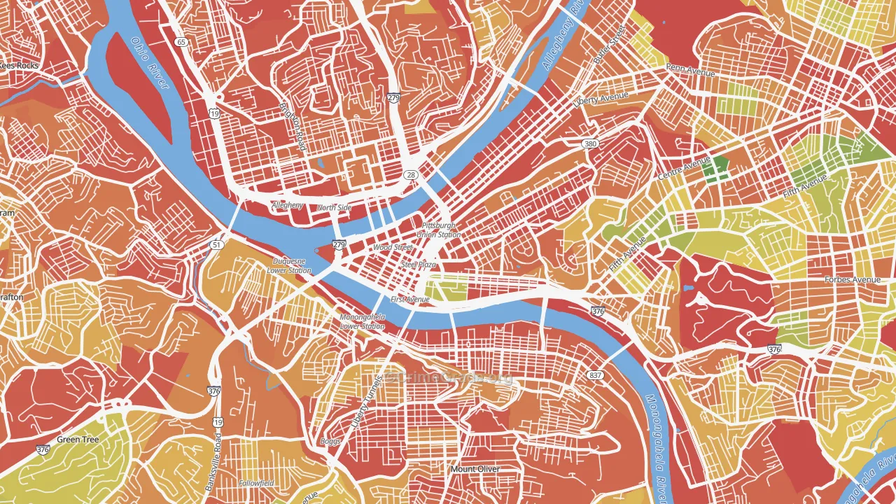 Central Business District, Pittsburgh, PA Map of Robbery Rates