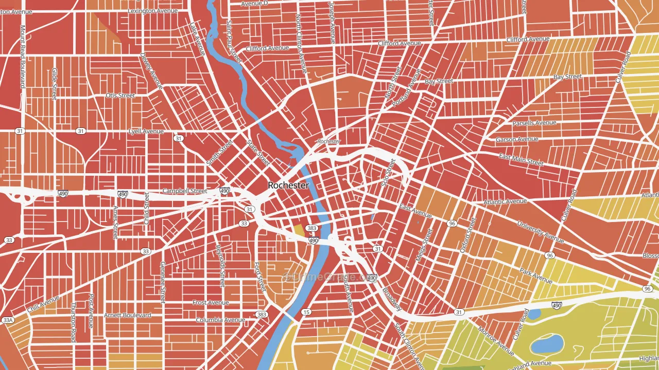 Central Business District-Rochester, Rochester, NY Map of Robbery Rates